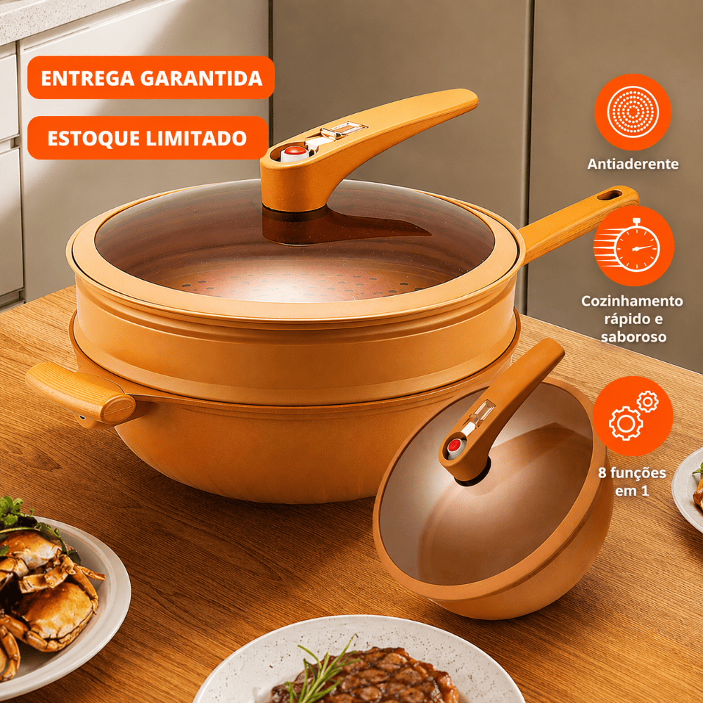 Frigideira Wok de Cerâmica 8 em 1
